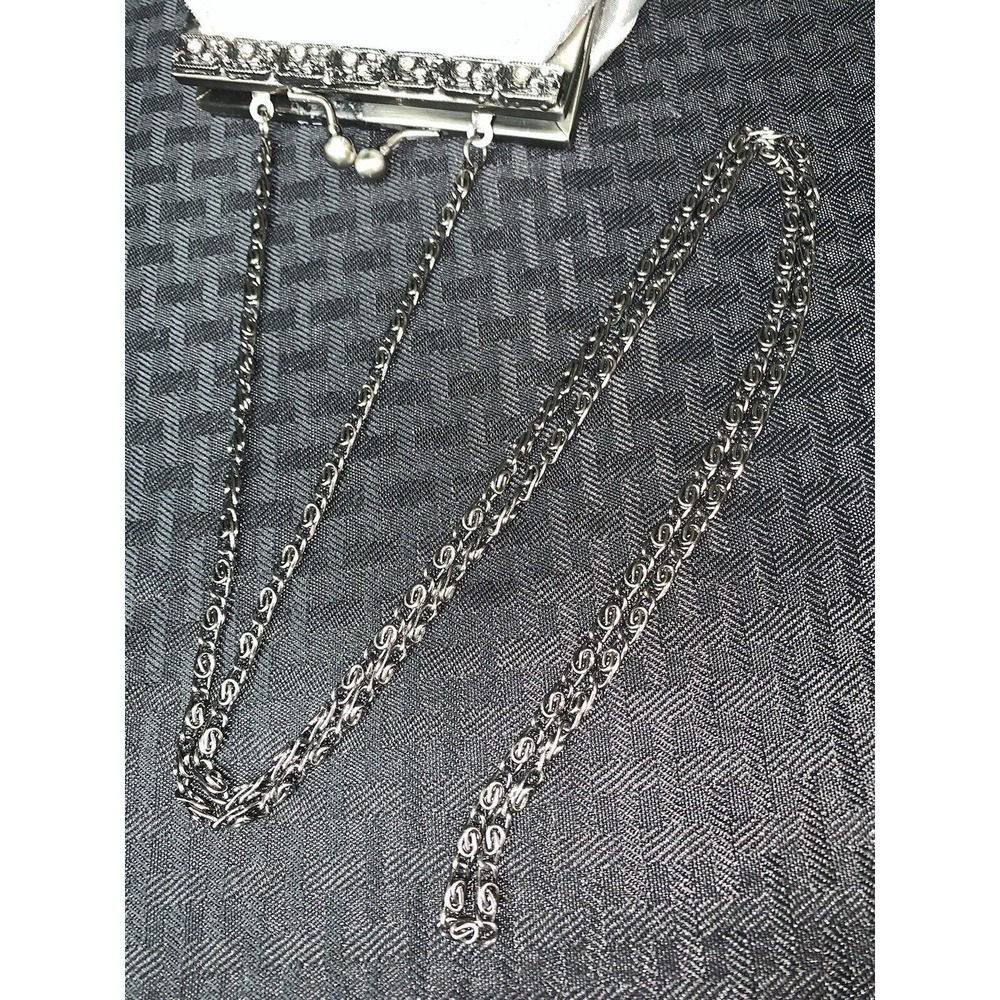 Purse Evening Bag Vintage Silver Embroidered Rhinestones Prom Wedding Formal - Picture 8 of 16